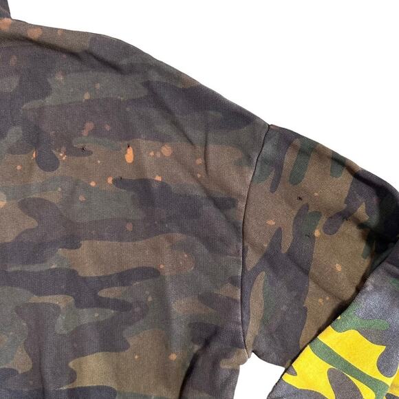 Eleven Paris Men's Acid Green Camo Distressed Hoodie Sweatshirt Size L $170 - Picture 11 of 12